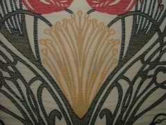 Art Nouveau Bird Red Blue Jacquard Curtain Upholstery Cushion Multi Use Fabric