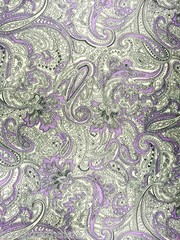 Paisley Print NON-STATIC Viscose Satin Feel Material Fabric BTY -Purple Gray