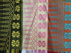Vintage Thai Hand Woven Silk Multicolor Stripe w/Border 3.4 yrds x 35″ Wide