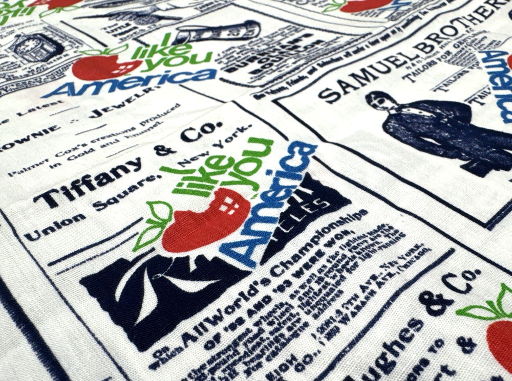 I Like You America Apple Nostalgic Newspaper Collage Cotton Fabric BTHY #63