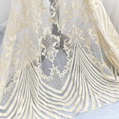 Light Gold Embroidery Wedding Gown Lace Fabric Costume Dress Tulle DIY Trim 0.5M