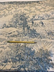 Woven In Time Toile Bark Cloth Fabric Teal Blue County Side 45’x116’ 3+ Yards