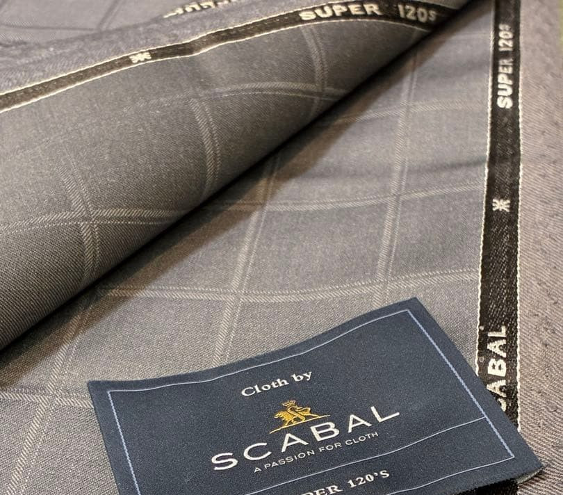 Scabal GOLDEN RIBBON Super 120’s Wool Fabric Gray Check 3.4m/ 3.7yd 240gm UK