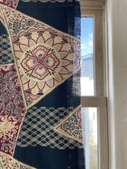 Vintage Japanese Sarasa Cotton Fabric 2pcs Indigo Blue Red Modern Pattern BORO