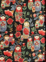 MATRYOSHKA DOLLS fabric Alexander Henry Vintage OOP Black Red Nesting 39×43 RARE