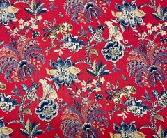 WILLIAMSBURG BRAGANZA POPPY RED JUNGLE CATS LEOPARD LINEN FABRIC 2.75 YARD 54″W