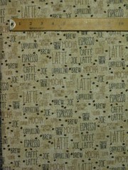COFFEE WORDS SPECIALTY ESPRESSO CAFE LATTE CAPPUCCINO TAN COTTON FABRIC BTHY