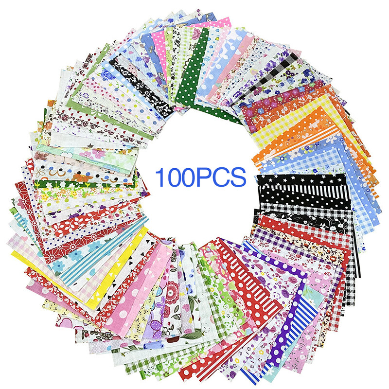 100Pcs DIY Assorted Square Bundle Quilt Quilting Cotton Fabric Sewing Kits