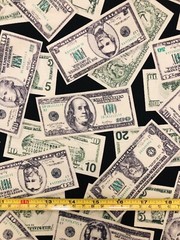 Tina Scrap 9″x21″ American Money Currency $100 5 10 Funny Fabric COTTON