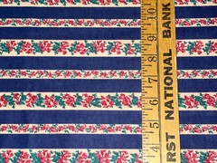 By 1/2 Yd Vintage Floral Stripe Cotton BTHY Fabric Blue Red Roses Buds