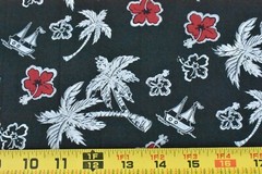 By 1/2 Yd, Vintage, Red & Cream Tropical Theme on Black Quilt Cotton, P5594