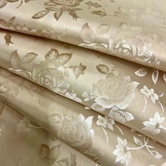 Kayla BEIGE Polyester Floral Jacquard Satin Fabric by the Yard for Clothes, Cos