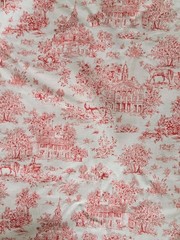 Vintage Fabric Innovations Red White Toile Cotton Fabric 6 Yards French Country