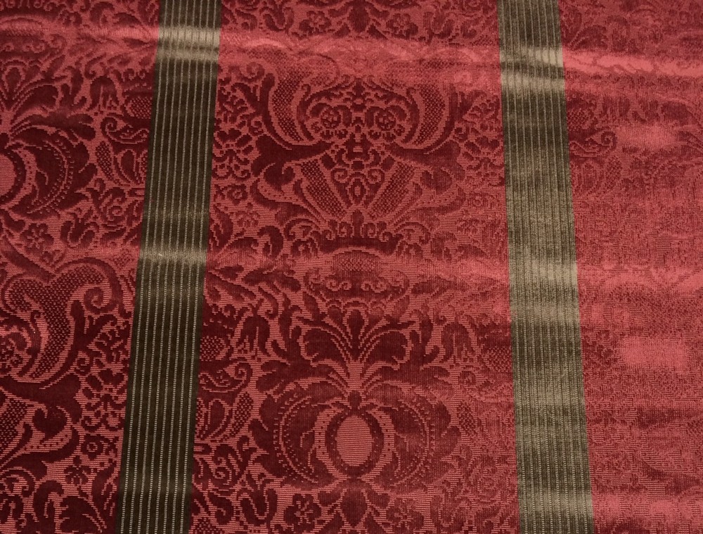 DONGHIA DAMASK FLORAL STRIPE CRANBERRY RED VELVET PILLOW FABRIC BY THE YARD 52″W