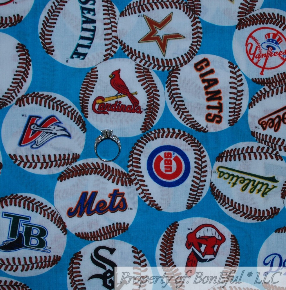 BonEful Fabric FQ Cotton Quilt MLB NLB USA VTG All Sport Team Logo Baseball Kid