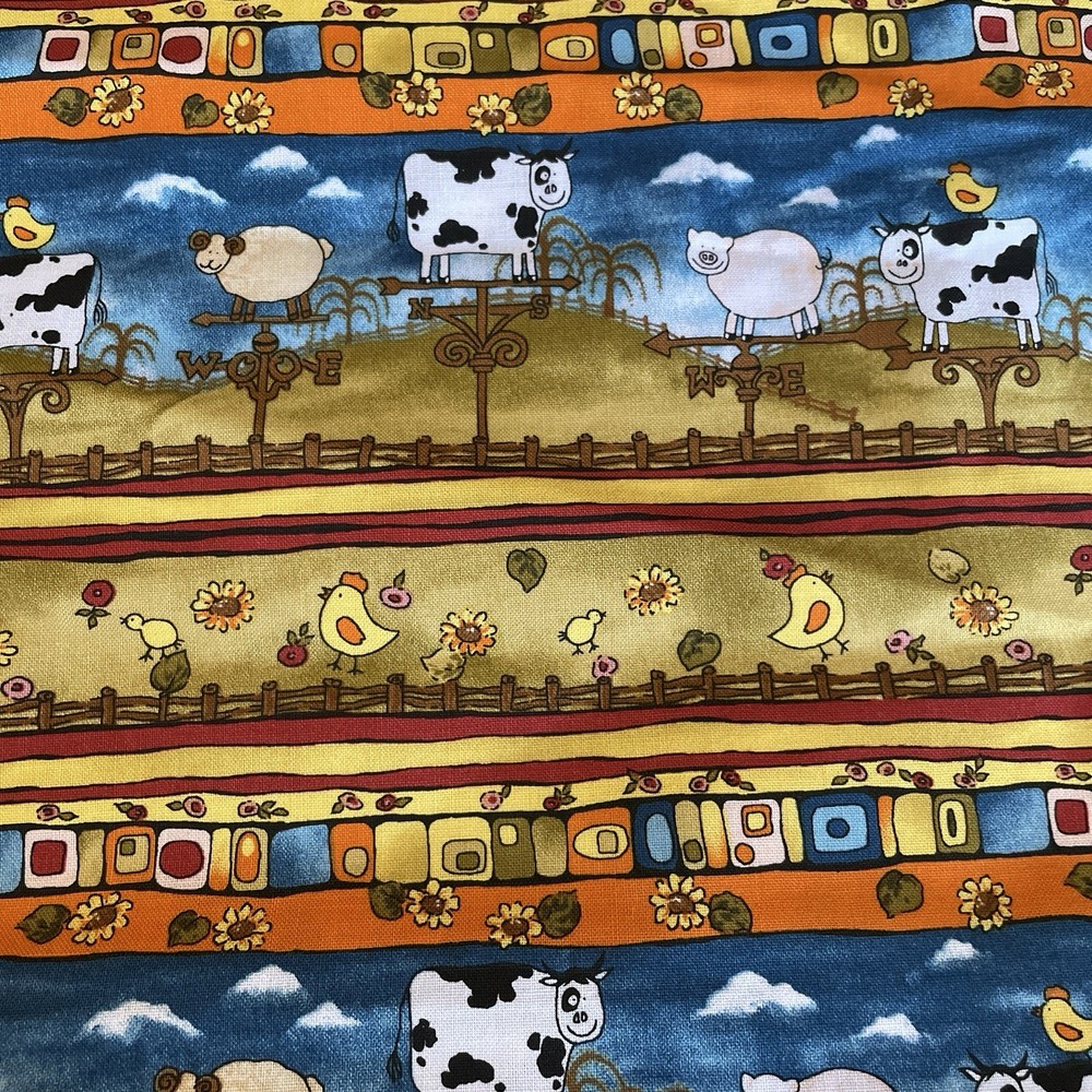 Animal Farm Country Whimsical Cow Sheep Chicken Fabric Freedom London 0.9 Y