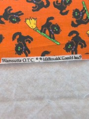 Vintage Wamsutta Halloween Cards Black Cat And Brooms Orange Fabric 1 YD X 44 IN