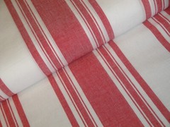 Dunroven House Farmhouse Awning Stripe Red White Woven Cotton Homespun Fabric