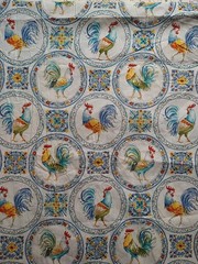 Country Roosters Blue Morning Bloom Medallion David Textiles Fabric BTHY 18×43″