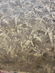 VTG Antique French Cherubs Damask Jacquard Interiors Fabric ~ Sage Olive Rare