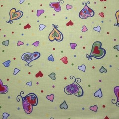 Playful Multicolor Heart Print Green Poly Cotton Fabric 58″ By The Yard