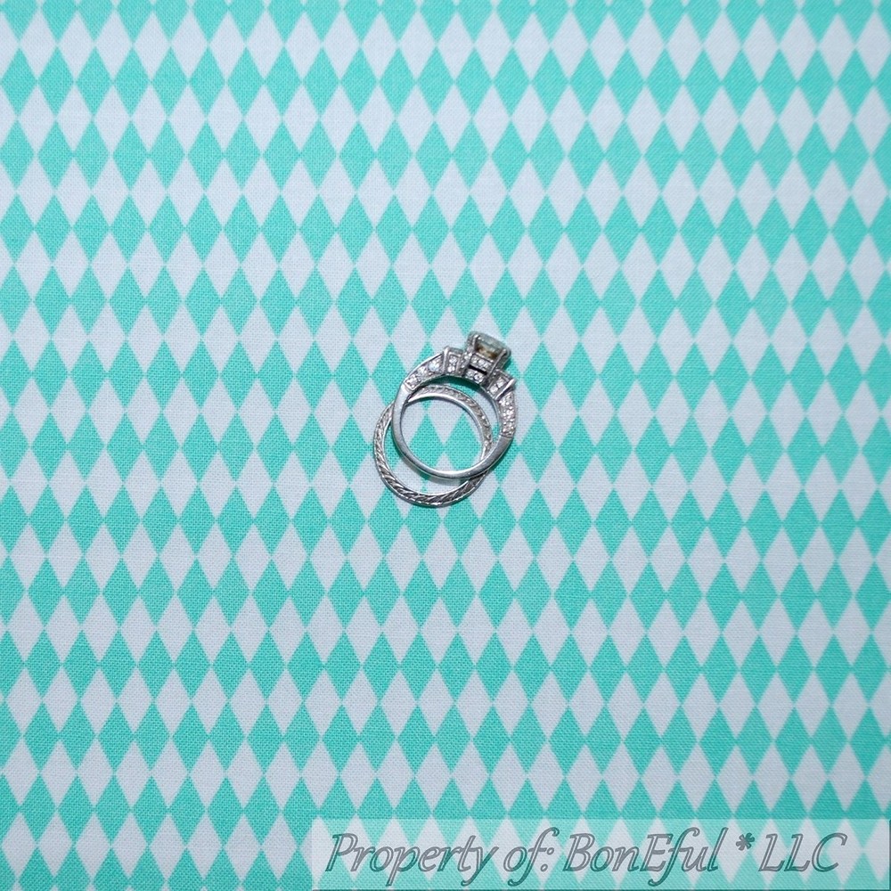 BonEful Fabric FQ Cotton Quilt VTG Aqua White Green Mint Diamond Clown Kid Print