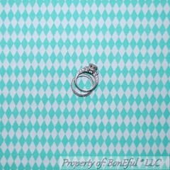 BonEful Fabric FQ Cotton Quilt VTG Aqua White Green Mint Diamond Clown Kid Print