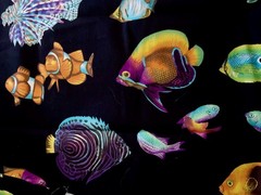 VTG Brigh Multicolored Tropical Fish on Black by Springs Industries BTHY