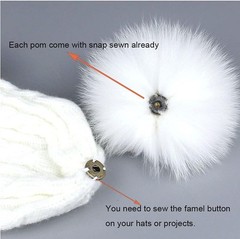 6 Brown Faux Fox Fur Pom Poms Detachable for Hats with Snap 4.3″ Round