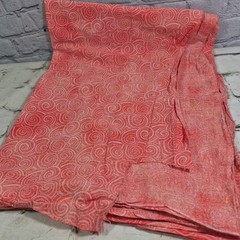 Vintage Fabric Coral Salmon Spiral Swirl Printed 44″ X 2yrds W/ Small Cut-Out