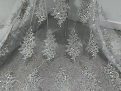 Silver White Heavy Beaded Sequins Embroidery Bridal Lace Fabric 50” Width 1 Yard
