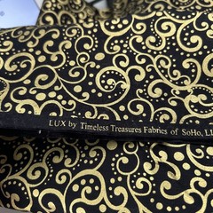 Lux Timeless Treasures Black Gold Metallic Scroll Cotton Quilting Fabric 46X42