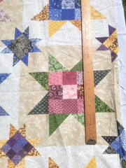 2 yds Cheater Quilt Fabric Cotton Green Mauve Blue Yellow Tan 36″ Wide