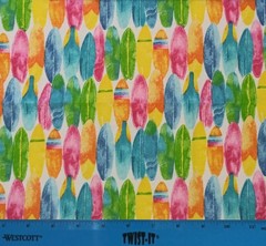 New 1/4 yd (9″ x 21″) Cotton Fabric Beach Waves Ocean Surfing Colorful Surfboard