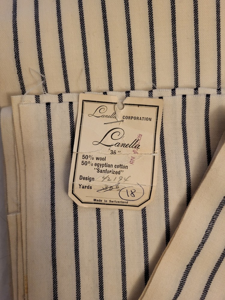 Lanella Fabric Switzerland Egyptian Cotton Wool 18 Yards White-Black Stripe 36″