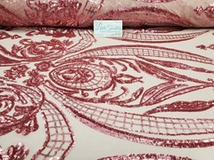 Pink “Hourglass Design” Stretch Nylon Spandex Mesh Sequin Fabric DIY Dress BTY