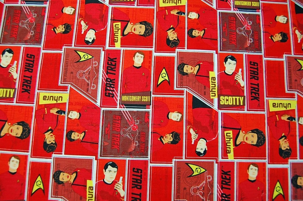 STAR TREK Uhura Scotty animated series 2014 red cotton Fabric-BY HALF YARD
