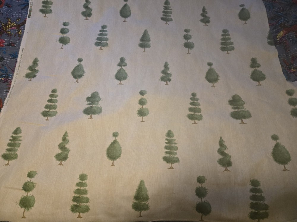 Osborne & Little Secret Garden Fabric Green Topiaries Beige Background 44″x 64″