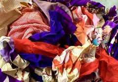 Vintage kimono Fabric Scraps Silk Rayon Red Purple Strip Quilt Crafts Gift Idea