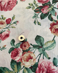 Home Decor Fabric, Roses on Pale Stripe, By the yard, 6 YDS x 45” wide