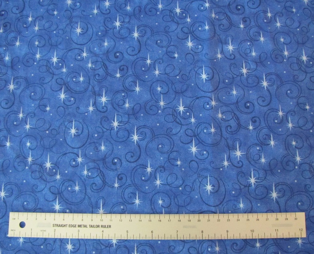 1.75 YDS Cotton Quilting Fabric Rem FABRIC TRADITIONS Blue Holiday Stars Swirls