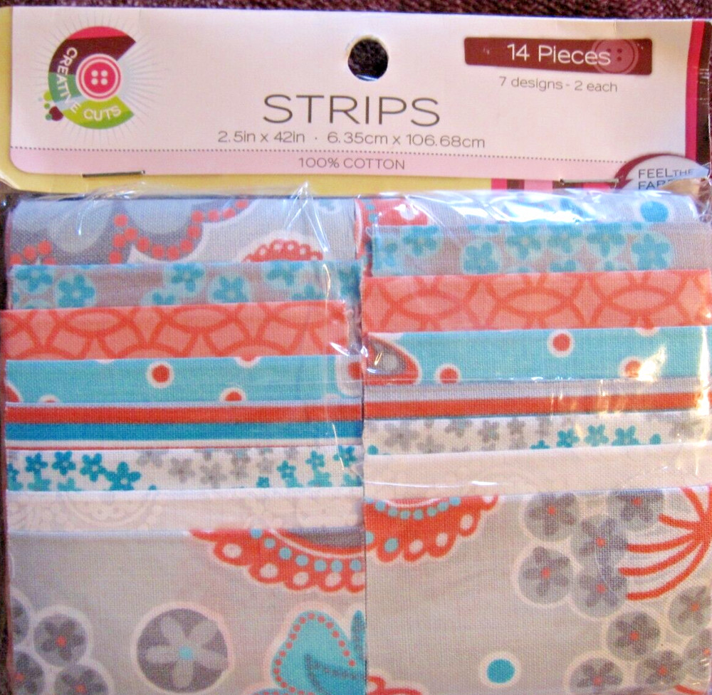 Creative Cuts 2.5″ x 42″ Quilt Strips Fabric Grayson Gray, Coral Blue, White