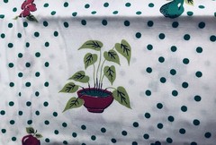 VTG `50`s Red & Green Fruit & Flower Bowl & Baskets Green Dots on White BTHY