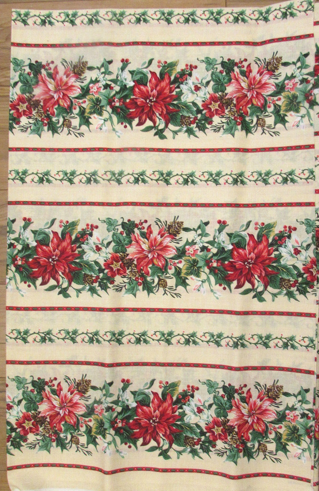 Vtg Cranston Fabric Christmas Floral With Holly Berries on Cream 1yd 20″x44