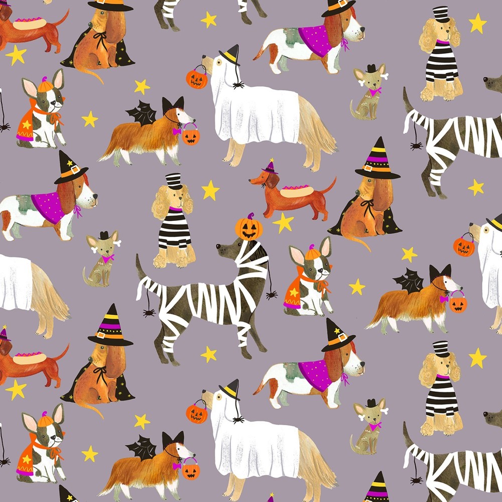 Halloween Fabric | Dogs in Costume Allover Gray | Dear Stella YARD