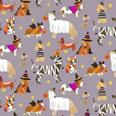 Halloween Fabric | Dogs in Costume Allover Gray | Dear Stella YARD
