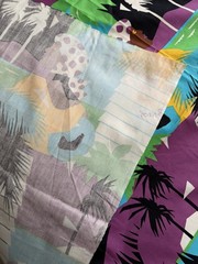 1 Yd 80’s Style cotton print fabric neon purple Lime green Black Tropical Theme