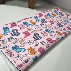 Jo-Ann Cotton Flannel Fabric Cats Print Pink Multicolor 2 yds