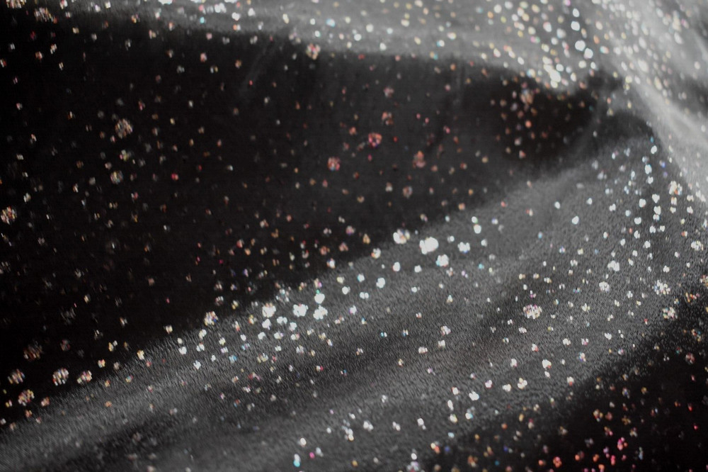 BLACK SPARKLE SHEER ORGANZA POLYESTER FABRIC 2 YARDS X 58″ WIDE