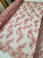 Orange Embroidery Beaded Lace Fabric Sold By The Yard Floral Flowers Scallops